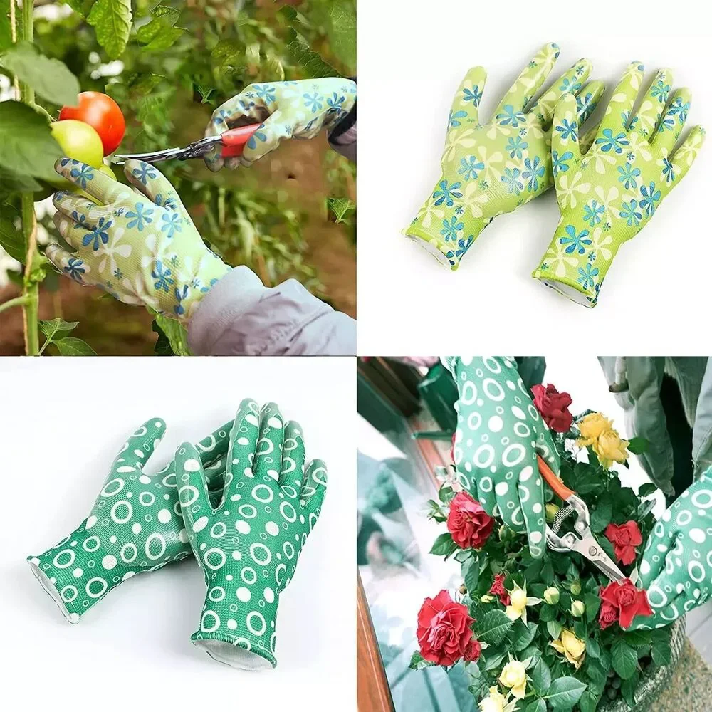 3 Pairs Gardening Work Gloves, Coated, Breathable, Multicolor Printed Size L